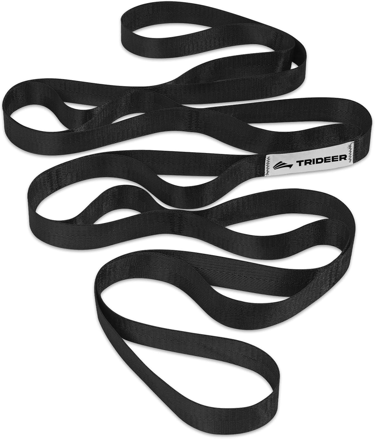 Trideer Stretching Strap Yoga Strap Physical Therapy, 10 Loops Non-Elastic Stretch Bands (Black)